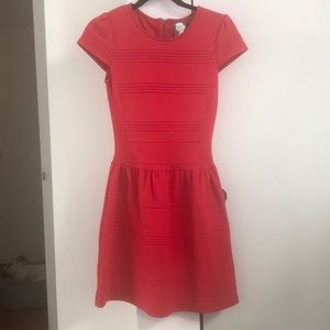 Red Anthropologie Pintucked Fit and Flare Dress